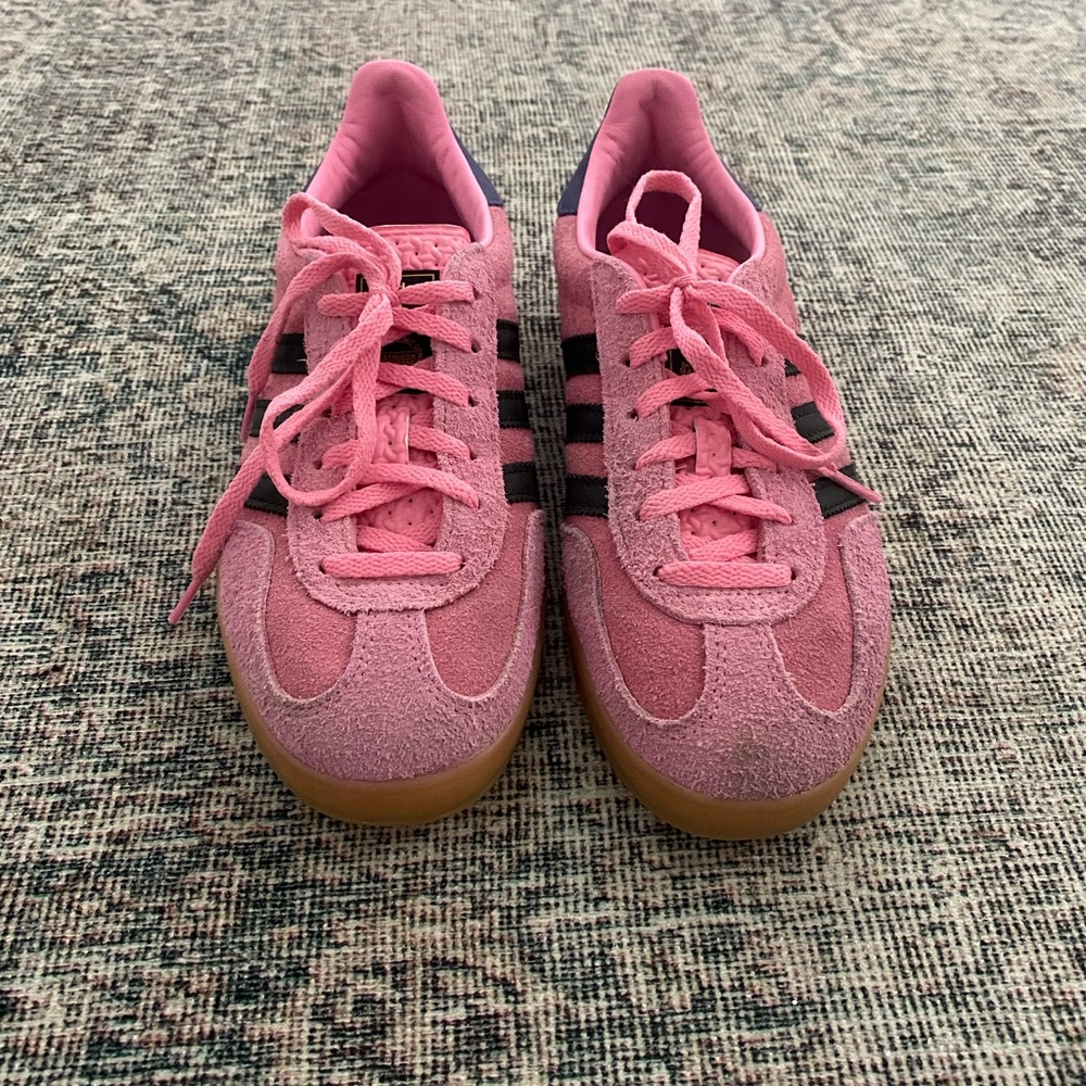 Adidas Pink Suede Sneakers with Black Stripes